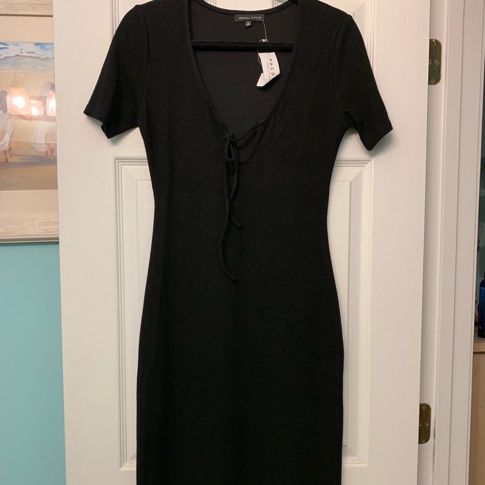 Fitted black midi dress